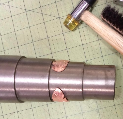 Judy Larson's Copper Feather Earrings Remodel Into Cuff - , Metalwork, Cutting, Cutting Tool, Cutters, Oxidizing Wire, Oxidizing, Antiquing Wire, Antiquing, Stamping, Stamps, Texturing, Butane Torch, Soldering, Solder, Design, sanding, filing, polishing, Use a soft steel brush to burnish the cuff